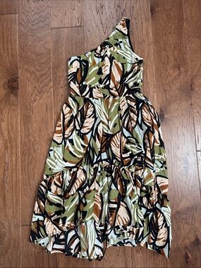 NWOT Francesca's Audrey Parks One-Shoulder Tropical Print Dress